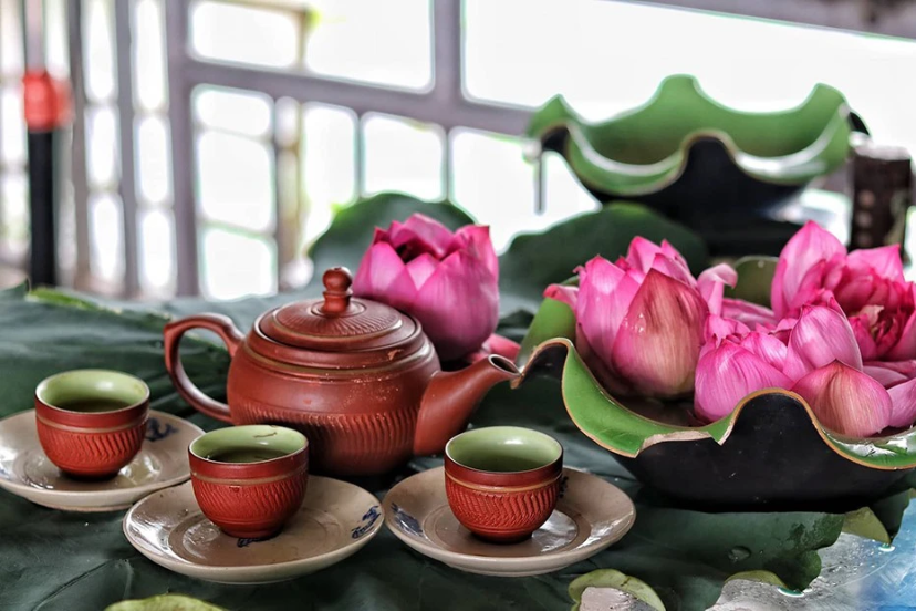 West Lake lotus tea infused with fresh lotus stamens, premium Hanoi tea